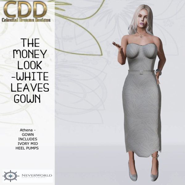 Athena Fit THE MONEY LOOK WHITE LEAVES GOWN