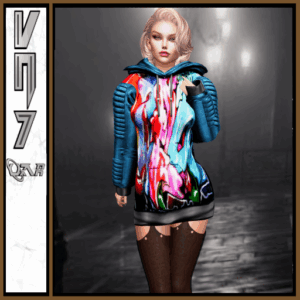 Graffiti Blue ribbed hoodie Athena/ Gianni (sb)