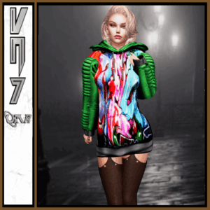 Graffiti Green ribbed hoodie Athena / Gianni(sb)